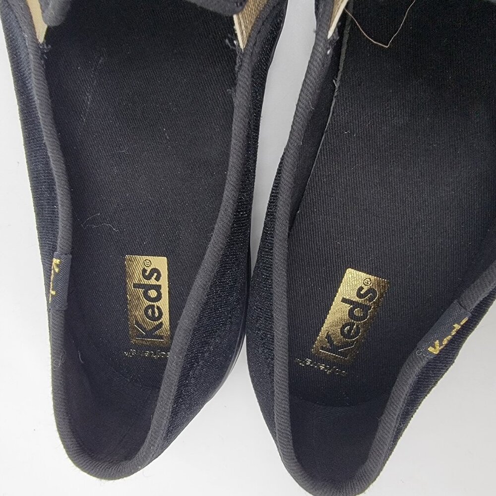 Keds Softerra Embroidered Black Velvet Sneaker Shoes US 9.5 New Year's Party - Picture 3 of 7